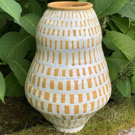 Tall Porcelain Coiled Vessel - Salt/Soda Fired Cone 6