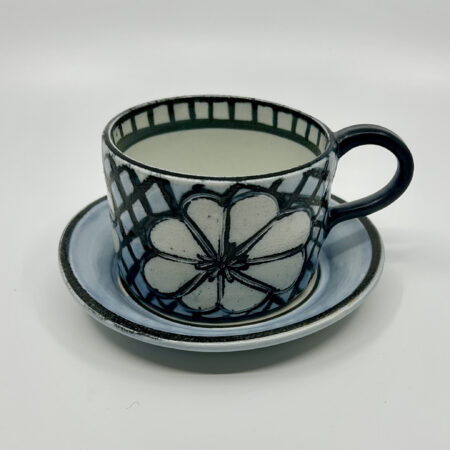 Highly Decorated Salt-fired Porcelain Teacup and Saucer